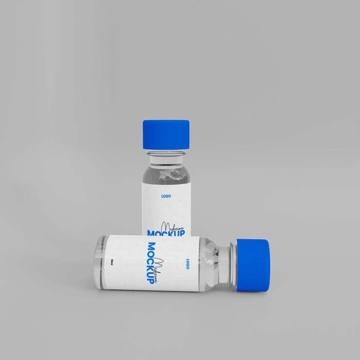PSD maqueta de botella de vidrio para vacuna 3d