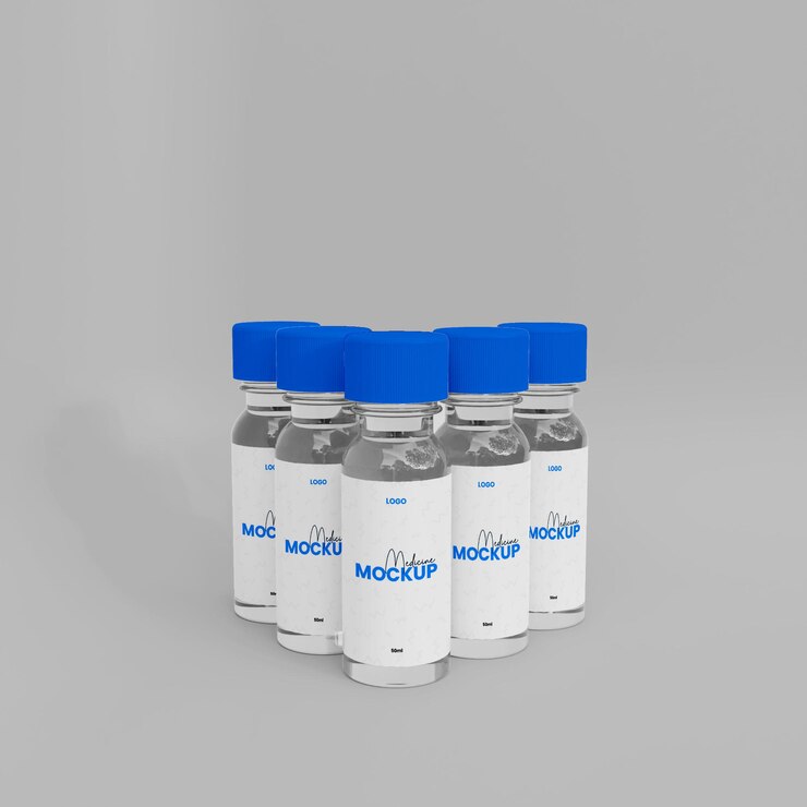 PSD maqueta de botella de vidrio para vacuna 3d
