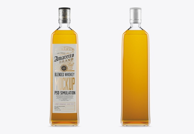 Maqueta de botella de vidrio de whisky cuadrada