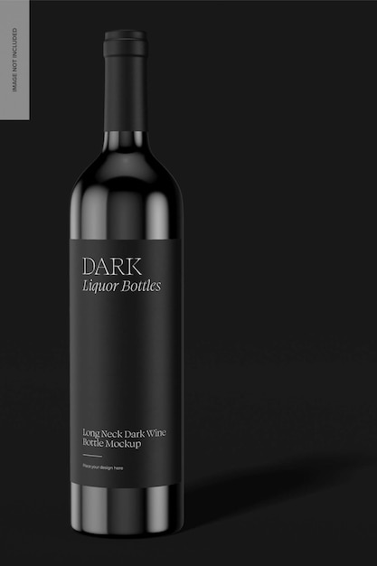 Maqueta de botella de vino oscuro de cuello largo, vista frontal
