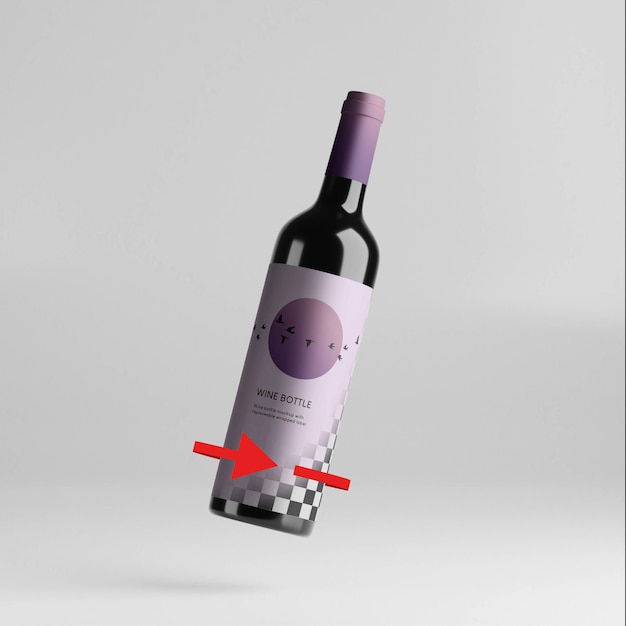 Maqueta de botella de vino profesional con etiqueta envuelta reemplazable