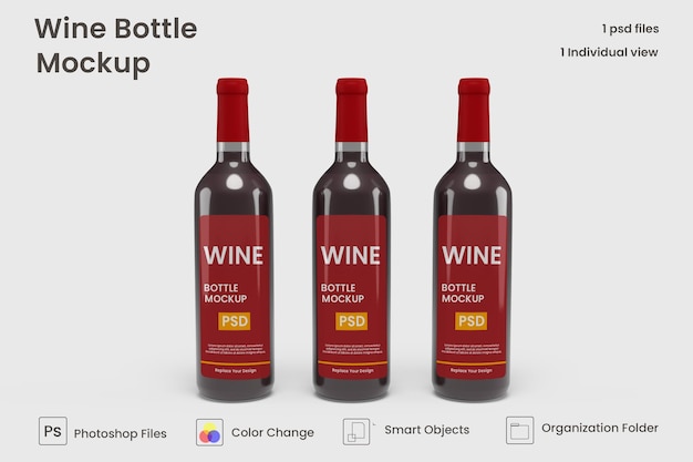 Maqueta de botella de vino realista