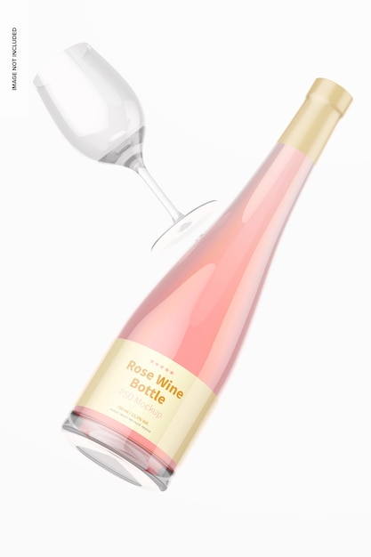 Maqueta de botella de vino rosado, flotante