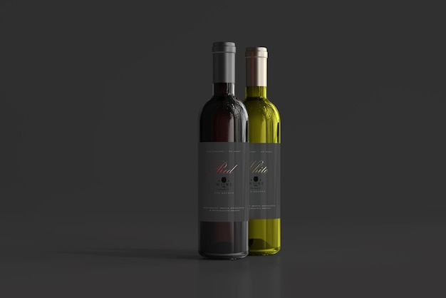 Maqueta de botella de vino tinto y blanco