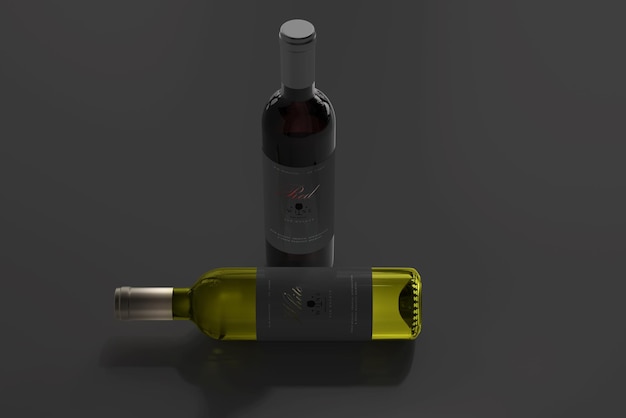 Maqueta de botella de vino tinto y blanco