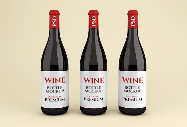 Maqueta de botella de vino tinto de vidrio realista