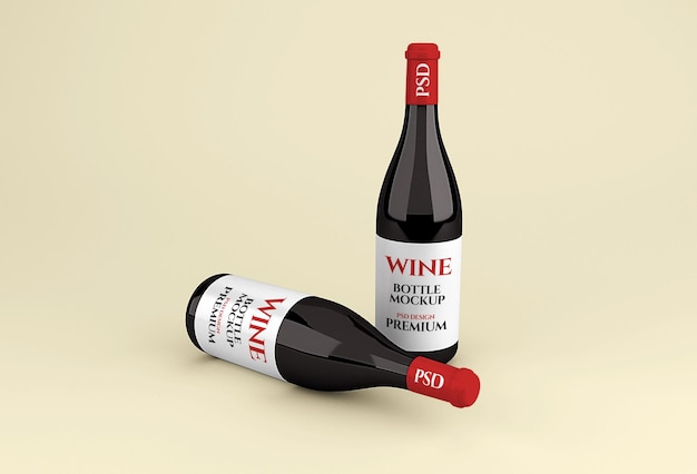 Maqueta de botella de vino tinto de vidrio realista