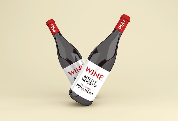 Maqueta de botella de vino tinto de vidrio realista