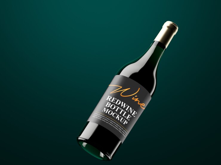 Maqueta de botella de vino verdoso oscuro