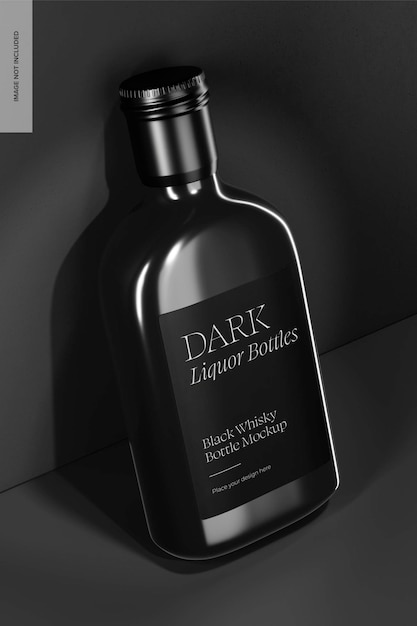 Maqueta de botella de whisky negro, inclinada