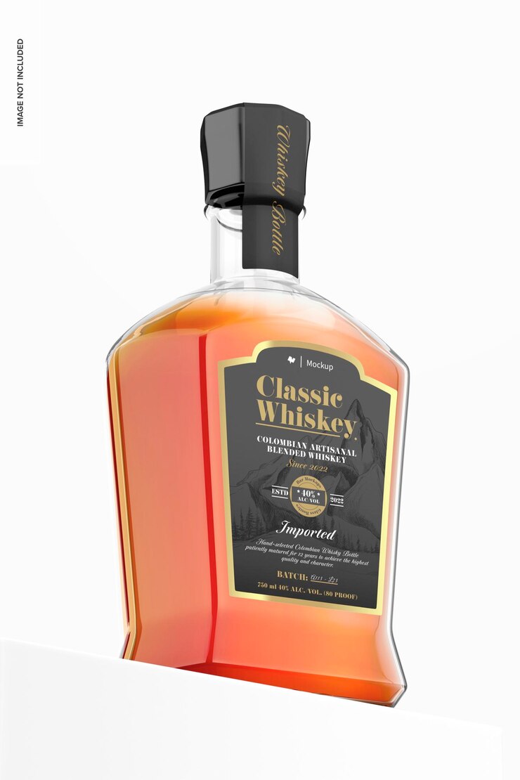 PSD maqueta de botella de whisky, vista izquierda