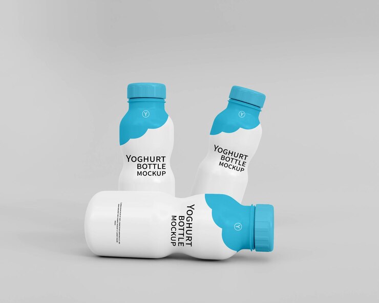 Maqueta de botella de yogur realista 3d