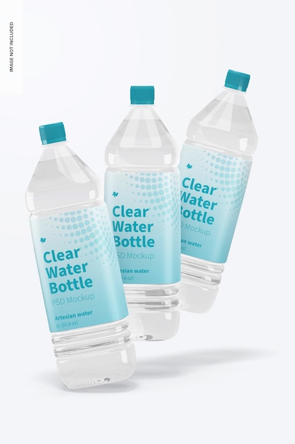 Maqueta de botellas de agua transparente de 1L, cayendo