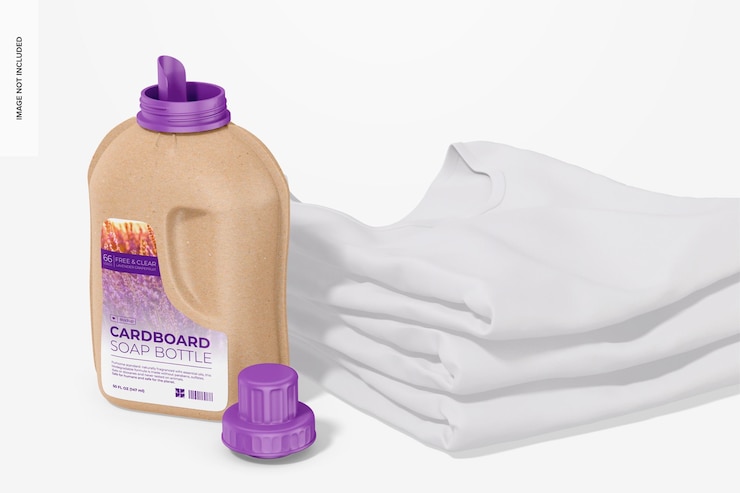 PSD maqueta de botellas de cartón para jabón, vista superior