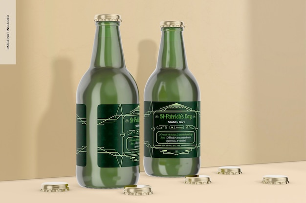 Maqueta de botellas de cerveza rechonchas de 330 ml, perspectiva