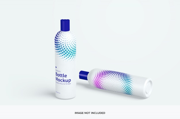 Maqueta de botellas cosméticas con tapa de disco en la vista frontal