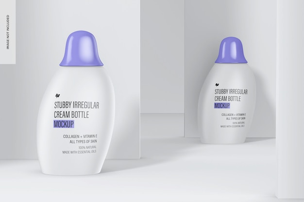 Maqueta de botellas de crema irregulares rechonchas