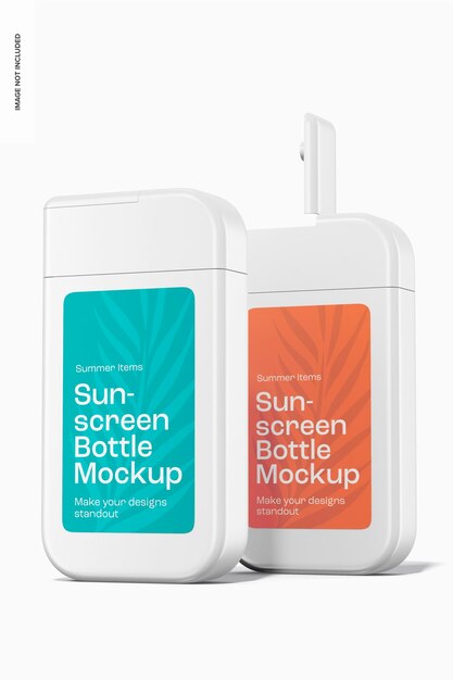 Maqueta de Botellas Rectangulares de Protector Solar, Abiertas y Cerradas