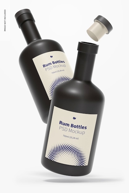 Maqueta de botellas de ron, cayendo