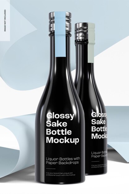 Maqueta de Botellas de Sake Brillantes, Vista Izquierda