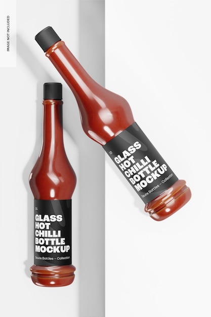 Maqueta de botellas de salsa picante de vidrio
