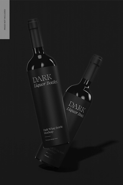 Maqueta de botellas de vino oscuro, cayendo