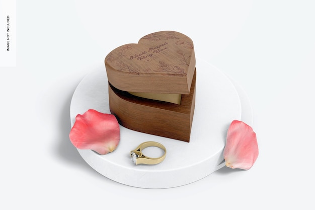 PSD maqueta de caja de anillo en forma de corazón