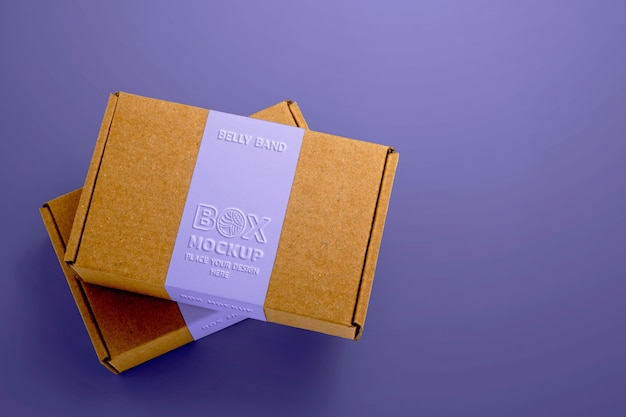 Maqueta de caja de cartón con banda para el vientre con efecto en relieve