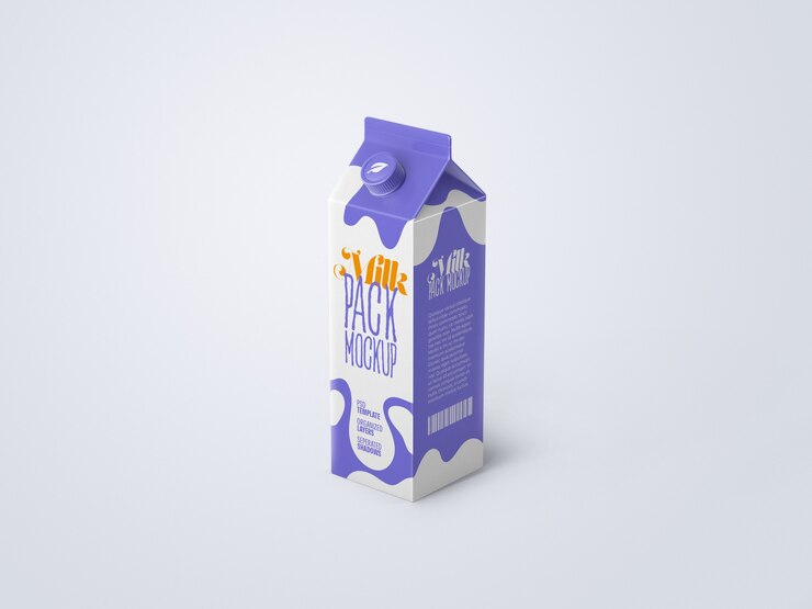 Maqueta de caja de cartón de leche
