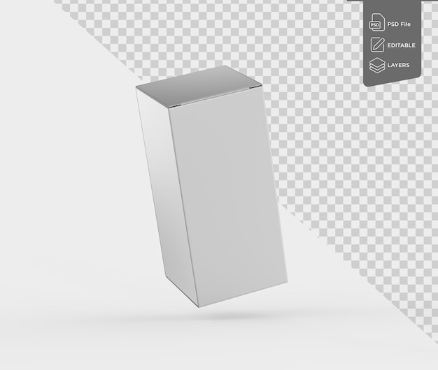 Una maqueta de caja de cartón rectangular blanca para el concepto de embalaje de pie en ilustración 3D vertical