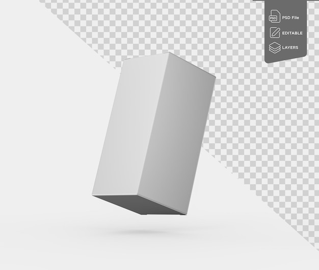 Una maqueta de caja de cartón rectangular blanca para el concepto de embalaje de pie en ilustración 3D vertical