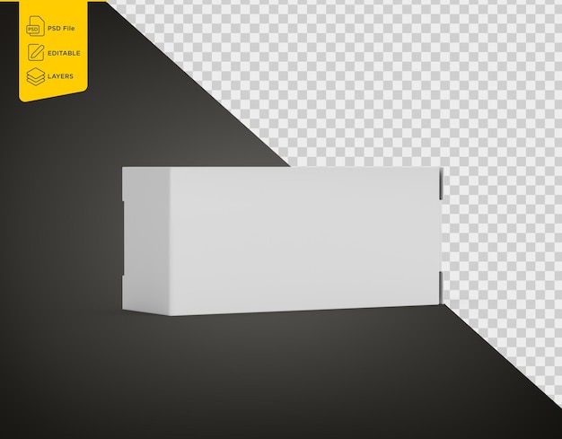 Una maqueta de caja de cartón rectangular blanca para embalaje posicionada horizontalmente Ilustración en 3D