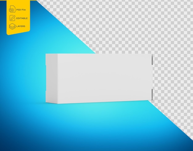 Una maqueta de caja de cartón rectangular blanca para embalaje posicionada horizontalmente Ilustración en 3D