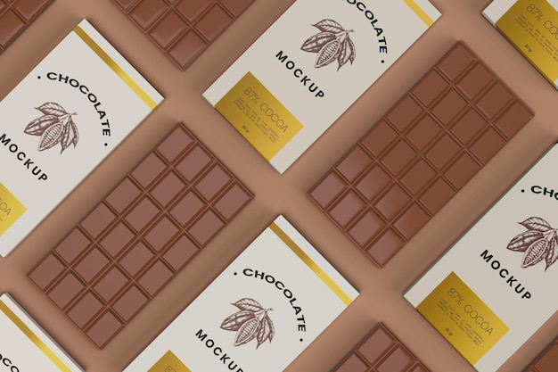 Maqueta de caja de embalaje de barra de chocolate realista