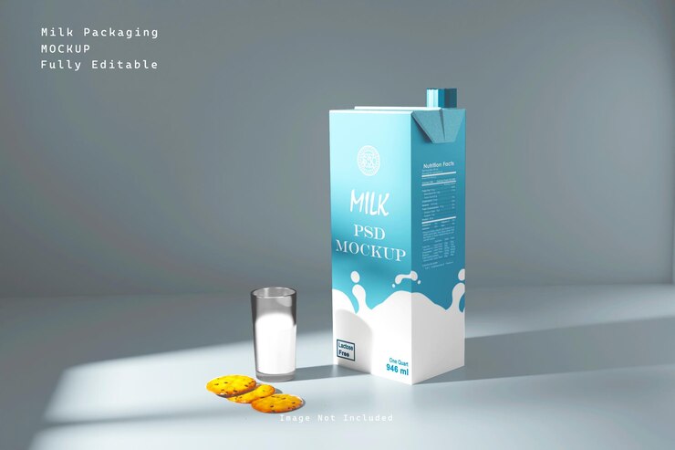 Maqueta de caja de embalaje de leche PSD