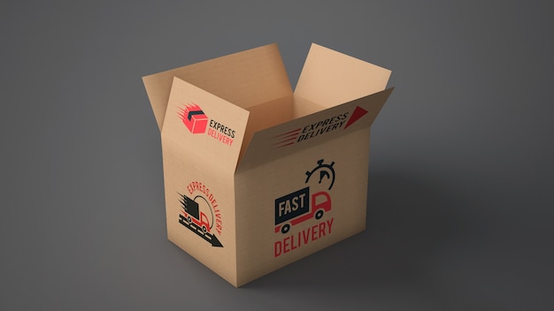 Maqueta de caja de entrega abierta