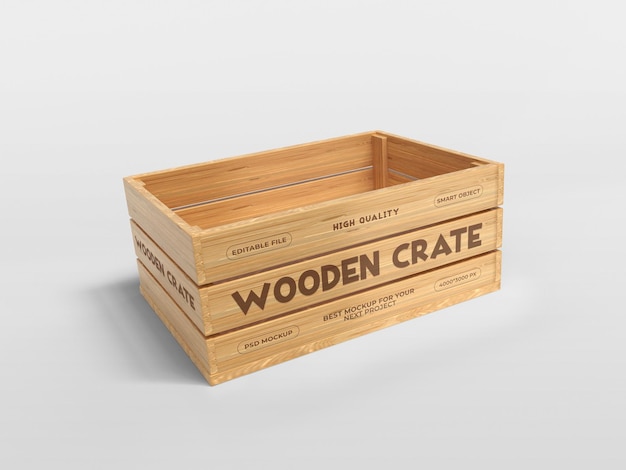 PSD maqueta de caja de envío de caja de madera