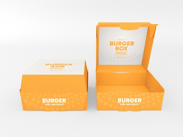Maqueta de caja de hamburguesa de comida rápida de papel desechable para llevar