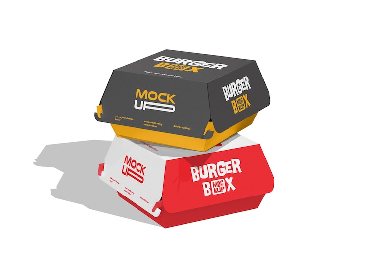 PSD maqueta de caja de hamburguesas