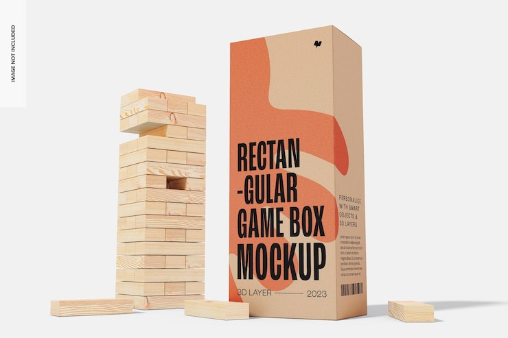 PSD maqueta de caja de juego alta rectangular, vista de ángulo bajo