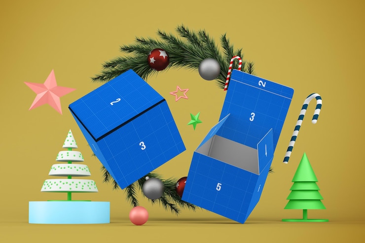 PSD maqueta de caja navideña