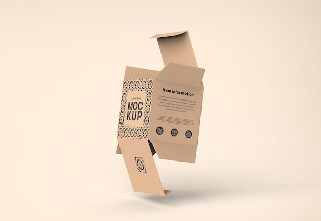 Maqueta de caja de papel cuadrada de almacenamiento artesanal de cartón
