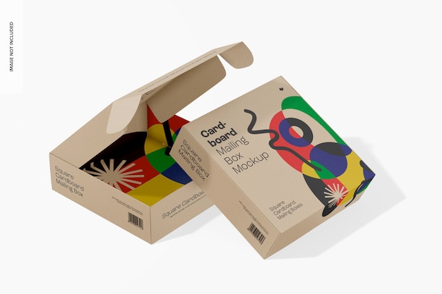 Maqueta de Caja Postal de Cartón Cuadrada Inclinada