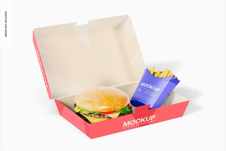 PSD maqueta de caja rectangular de comida rápida, perspectiva