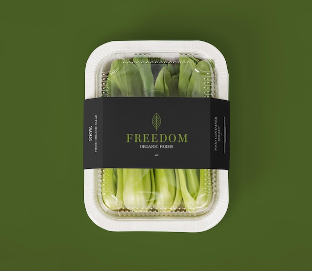 Maqueta de caja redonda de contenedor de comida para llevar con vegetales