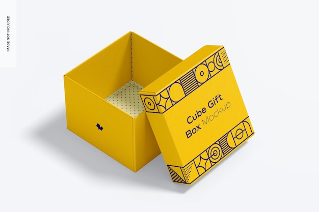 Maqueta de caja de regalo de cubo, abierta