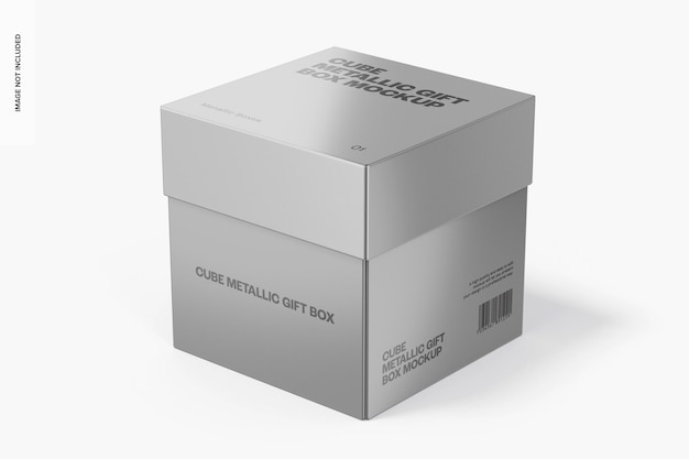 Maqueta de Caja de Regalo Metálica en Forma de Cubo, Vista Izquierda