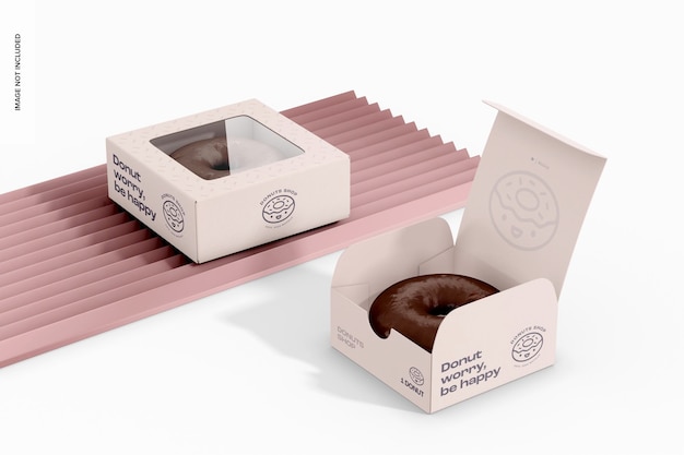 Maqueta de cajas de donas cuadradas en estante