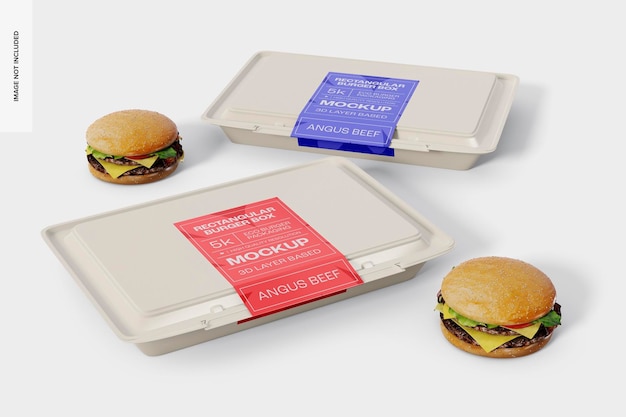 PSD maqueta de cajas de hamburguesas rectangulares