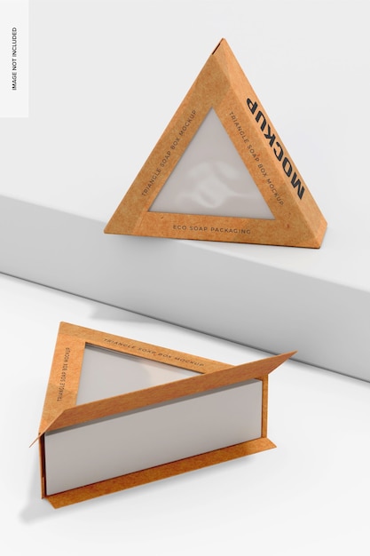 Maqueta de cajas de jabón triangulares, de pie y caídas